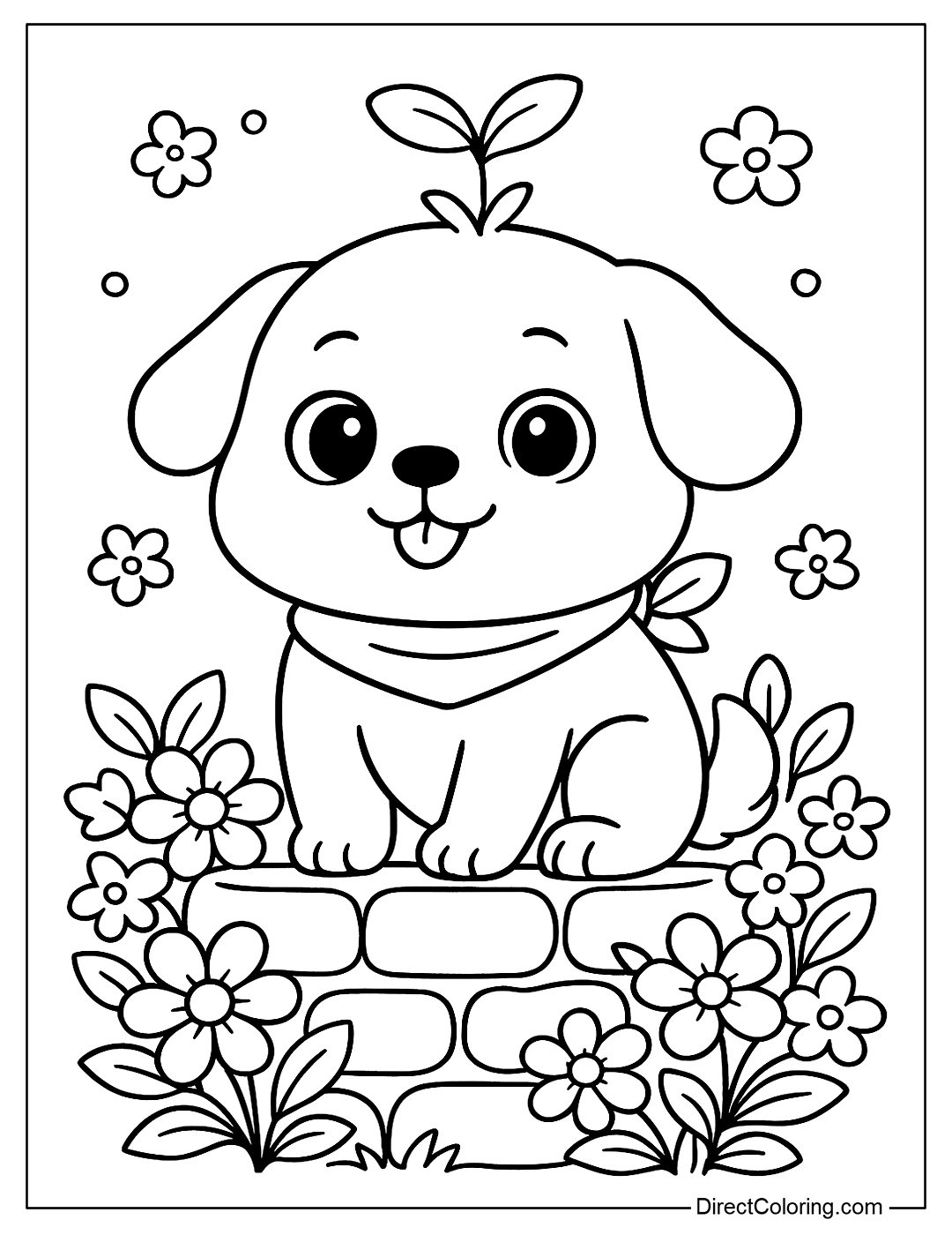 Cute Dog with Leaf Sprout on Head  Coloring Sheet